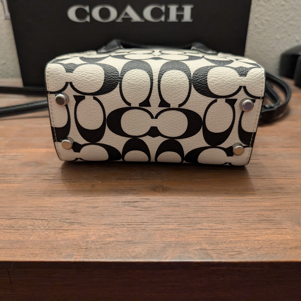 Coach Black and White Signature Mini Andrea Carryall Satchel/Crossbody - Picture 5 of 9